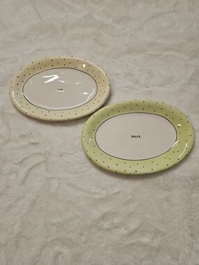 Polka Dot Ceramic Rea Dunn Snack Plates Set in Yellow and Light Green